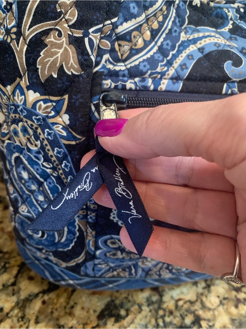Vera Bradley Retired Windsor Navy Blue Paisley Quilted Tote - Picture 3 of 10